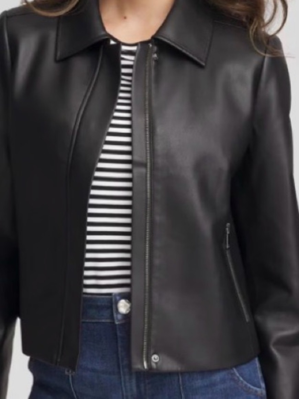 Chico's Black Faux Leather Bomber Jacket